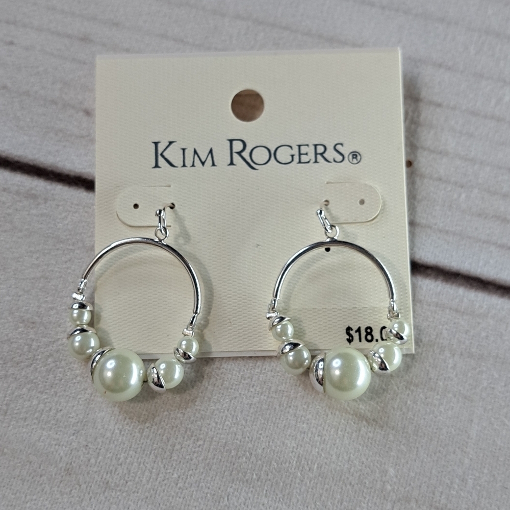 Kim Rogers Silver Tone and Faux Pearl Earrings